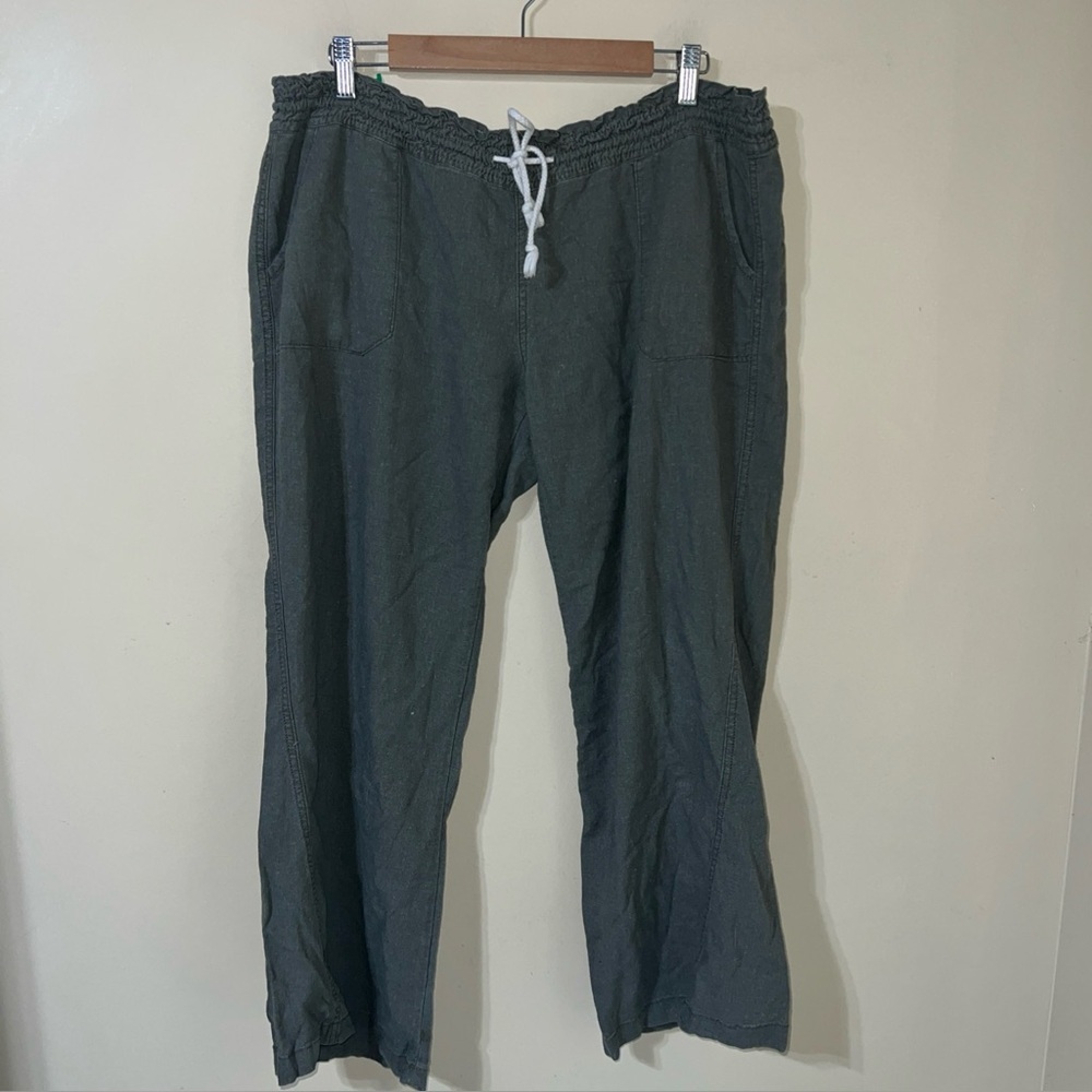 Women’s Green Linen Blend stretchy Pants XL